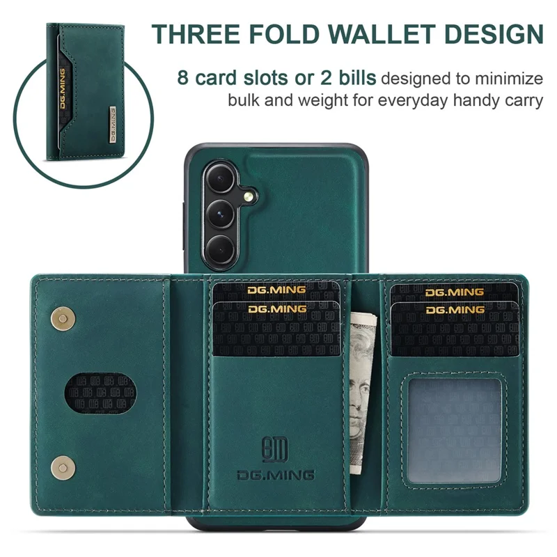 DG.MING M2 Series for Samsung Galaxy A55 5G Magnetic Phone Case Detachable Wallet Cover - Green-Cellmalls
