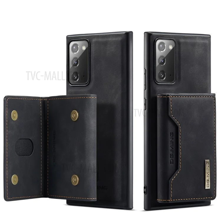 DG.MING M2 Series Tri-fold Wallet Magnetic Kickstand Design Leather Case for Samsung Galaxy Note20 4G/5G - Black-Cellmalls