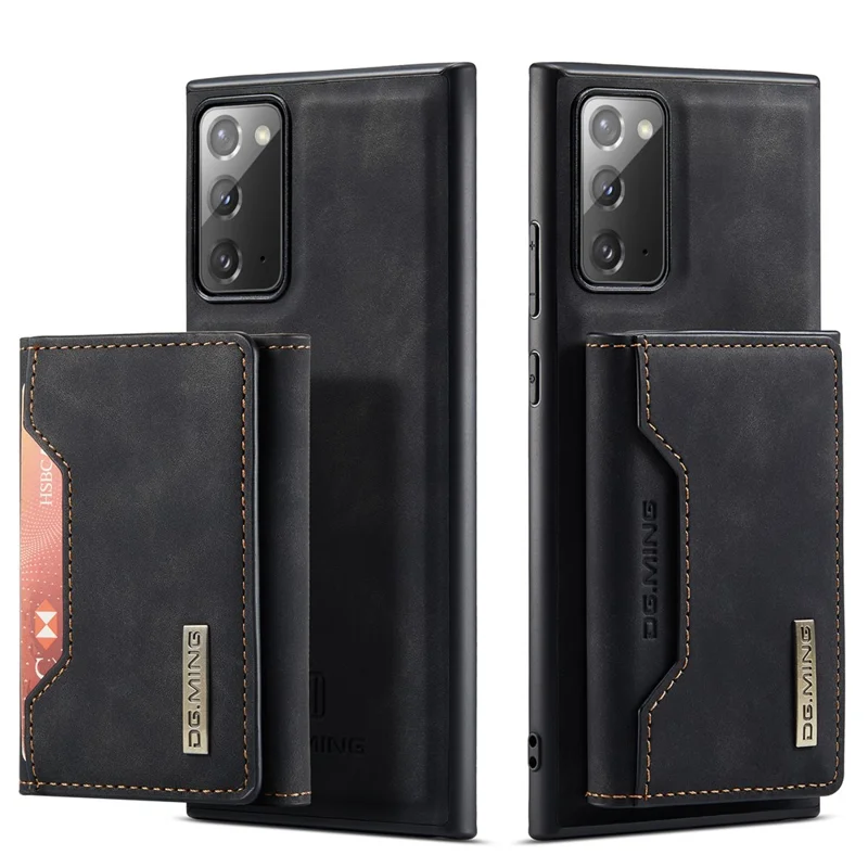 DG.MING M2 Series Tri-fold Wallet Magnetic Kickstand Design Leather Case for Samsung Galaxy Note20 4G/5G - Black-Cellmalls