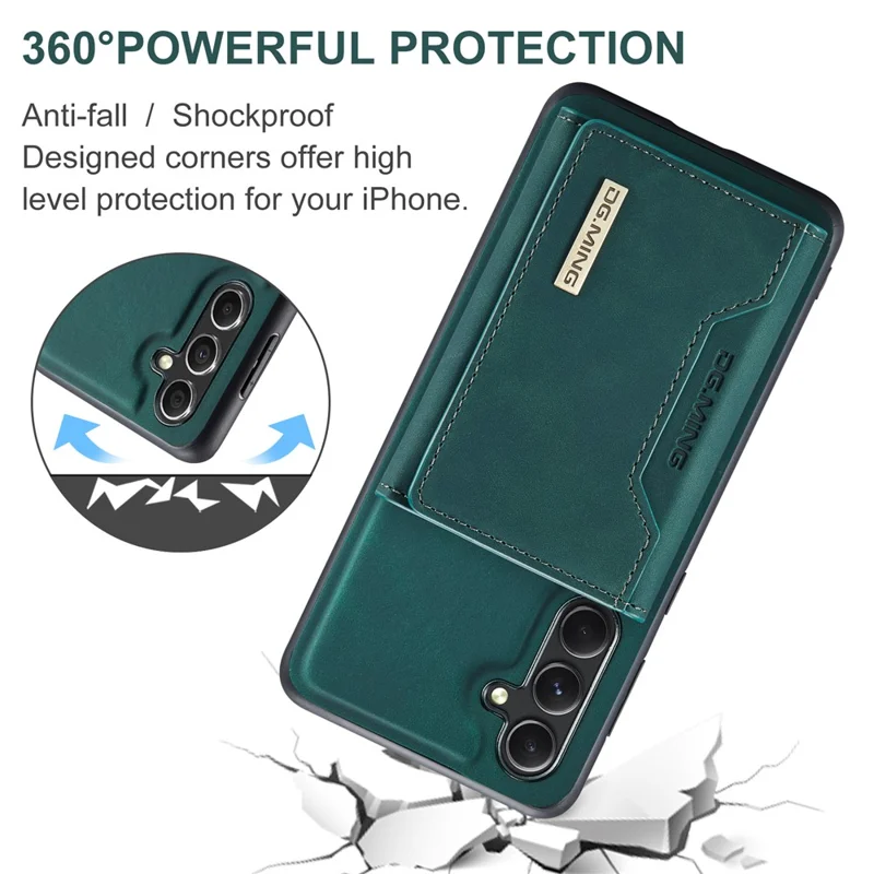 DG.MING M2 Series for Samsung Galaxy A55 5G Magnetic Phone Case Detachable Wallet Cover - Green-Cellmalls