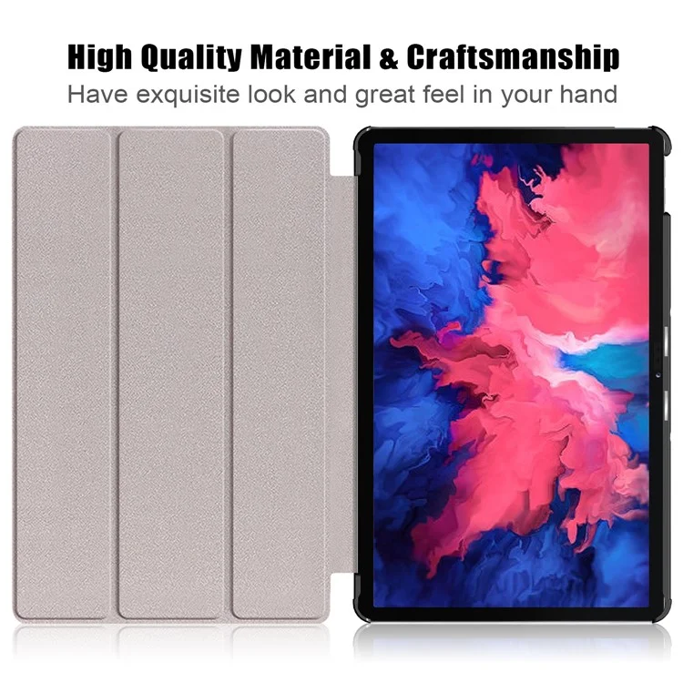 Narrow Bezel Tri-fold Auto-Sleep-and-Wake Smart Leather Stand Case with Anti-Shock Bumper for Lenovo Tab P11 TB-J606F / Tab P11 5G - Black-Cellmalls
