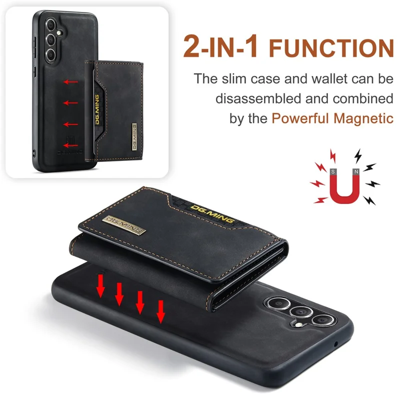 DG.MING M2 Series for Samsung Galaxy S25 Case PU+PC+TPU Phone Cover Detachable Wallet - Black-Cellmalls