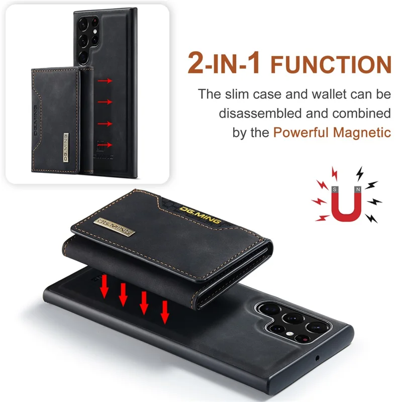DG.MING M2 Series for Samsung Galaxy S25 Ultra Case PU+PC+TPU Phone Cover Detachable Wallet - Black-Cellmalls