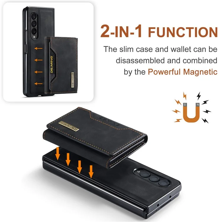 DG.MING M2 Series Phone Case for Samsung Galaxy Z Fold3 5G Shockproof Case Magnetic Absorption Detachable Wallet Phone Case Kickstand Protective Cover - Black-Cellmalls