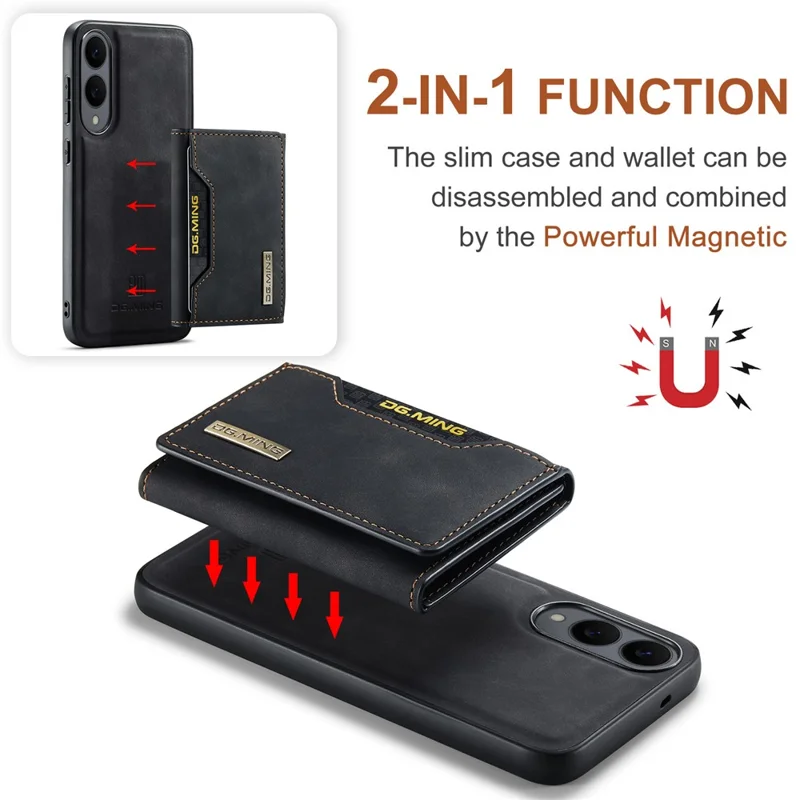 DG.MING M2 Series for Samsung Galaxy S25 Edge Case PU + PC + TPU Phone Cover Detachable Wallet - Black-Cellmalls