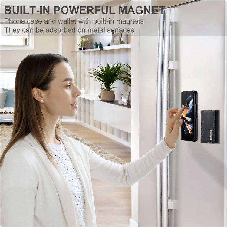 DG.MING M2 Series for Samsung Galaxy Z Fold4 5G Phone Case Magnetic Absorption Detachable Wallet Phone Case Kickstand Protective Cover - Black-Cellmalls