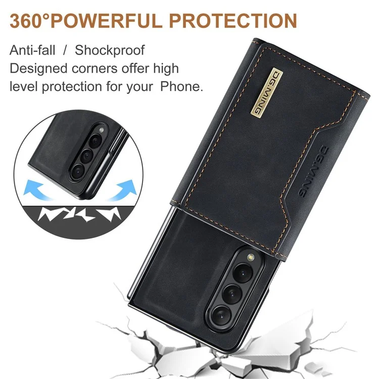 DG.MING M2 Series for Samsung Galaxy Z Fold4 5G Phone Case Magnetic Absorption Detachable Wallet Phone Case Kickstand Protective Cover - Black-Cellmalls