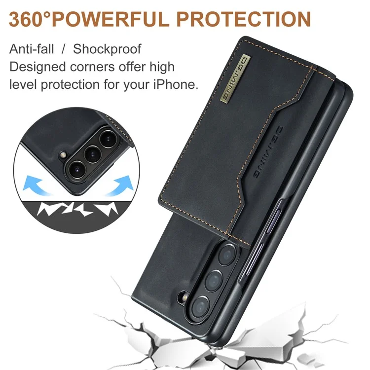 DG.MING M2 Series Kickstand Wallet Case for Samsung Galaxy Z Fold5 5G , PU Leather+PC Detachable Magnetic Phone Cover - Black-Cellmalls