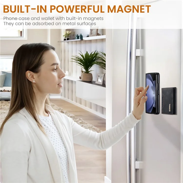 DG.MING M2 Series Kickstand Wallet Case for Samsung Galaxy Z Fold5 5G , PU Leather+PC Detachable Magnetic Phone Cover - Black-Cellmalls