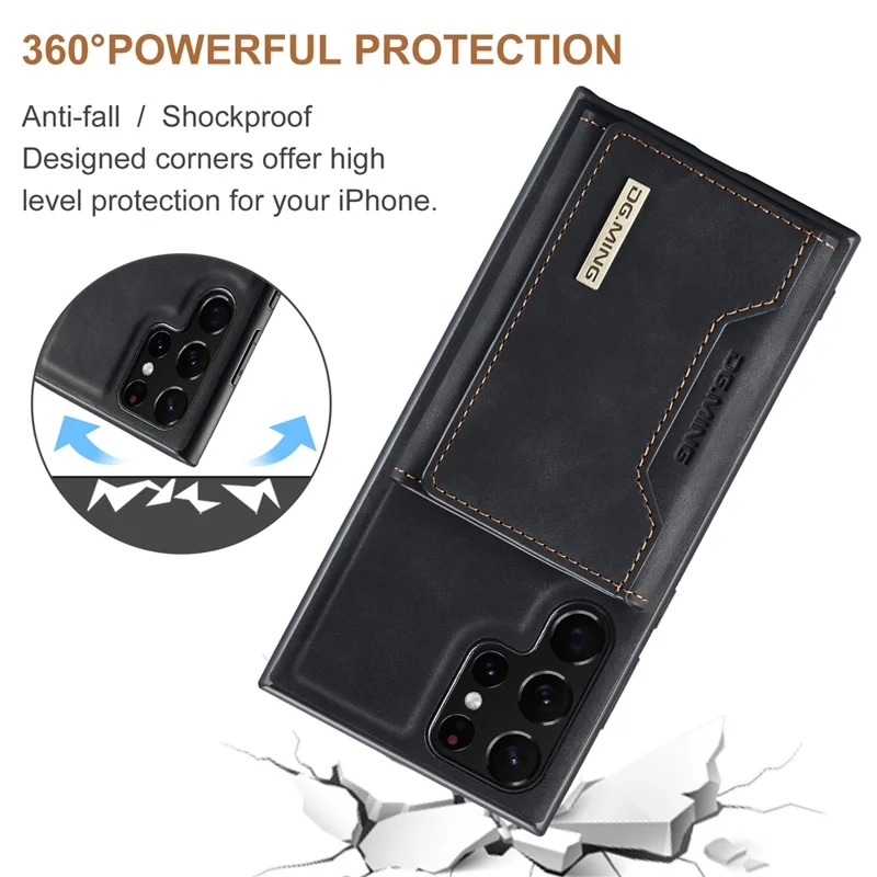 DG.MING M2 Series for Samsung Galaxy S25 Ultra Case PU+PC+TPU Phone Cover Detachable Wallet - Black-Cellmalls