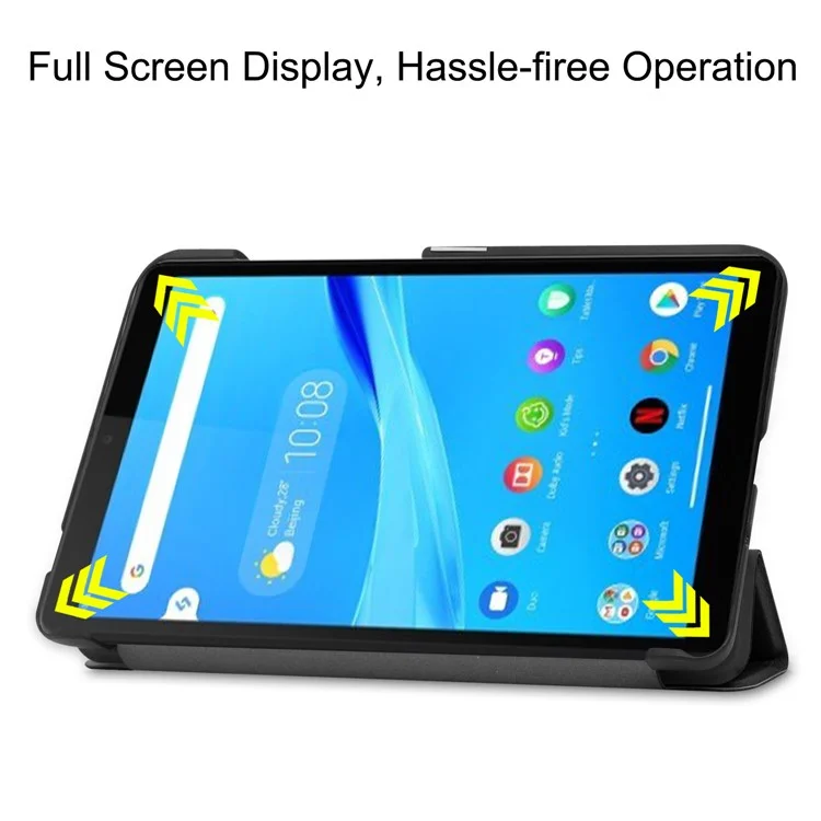 For Lenovo Tab M7 (2nd Gen) TB-7305F / (3rd Gen) Stable Tri-fold Stand Stand Tablet Cover Textured Surface PU Leather Tablet Case with Dual Viewing Angles  - Black-Cellmalls