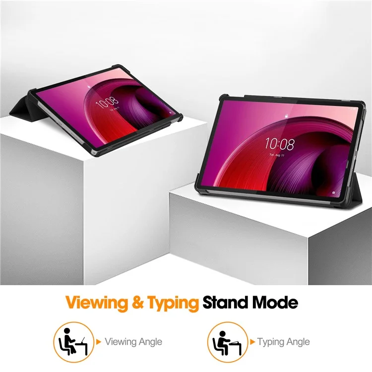 For Lenovo Tab M11 / Xiaoxin Pad 11 2024 Case Tri-Fold Stand PU Leather+PC Tablet Cover - Black-Cellmalls