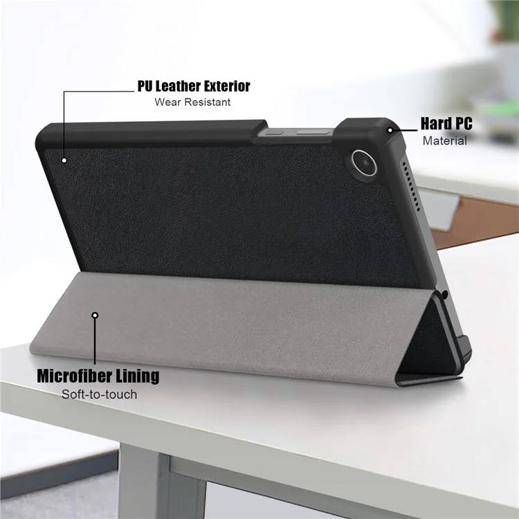 For Lenovo Tab M8 (4th Gen) 2024 TB-301XU / M8 (4th Gen) 2023 TB-300FU Tri-Fold Stand Solid Color PU Leather Tablet Cover - Black-Cellmalls