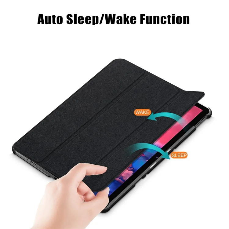 Narrow Bezel Tri-fold Auto-Sleep-and-Wake Smart Leather Stand Case with Anti-Shock Bumper for Lenovo Tab P11 TB-J606F / Tab P11 5G - Black-Cellmalls