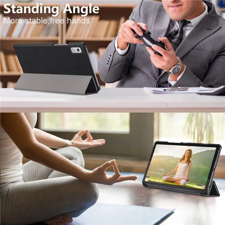 Tri-fold Stand Tablet Case for Lenovo Tab M9 TB-310FU , Auto Wake / Sleep PU Leather Tablet Cover - Black-Cellmalls