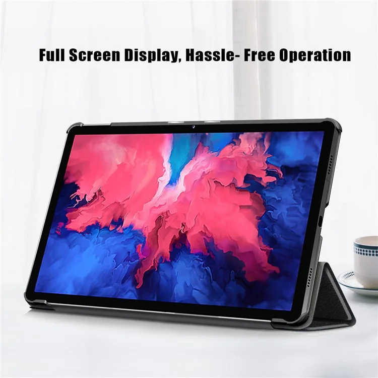 Narrow Bezel Tri-fold Auto-Sleep-and-Wake Smart Leather Stand Case with Anti-Shock Bumper for Lenovo Tab P11 TB-J606F / Tab P11 5G - Black-Cellmalls