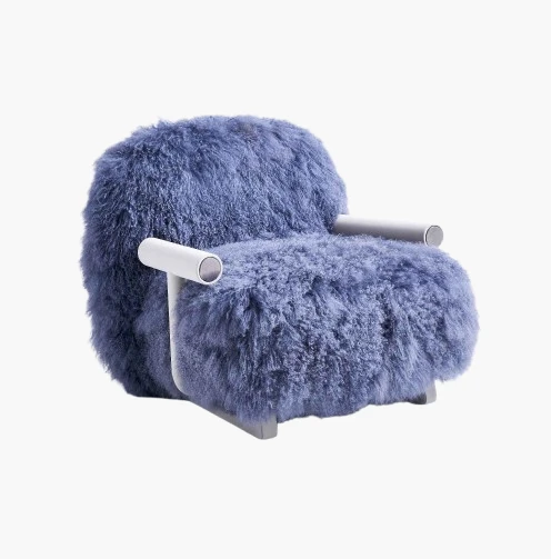 Fur Armchair with Metal Armrests