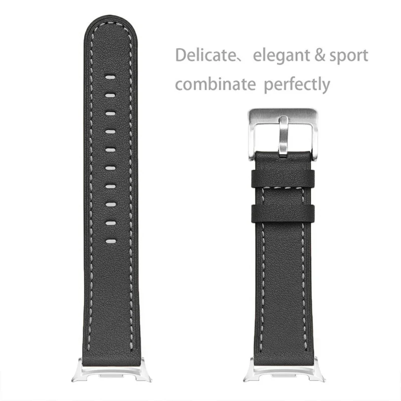 Watch Band for Samsung Galaxy Watch8 44mm / 40mm / Watch8 Classic 46mm Round-tail Genuine Cow Leather Strap - Black-Cellmalls