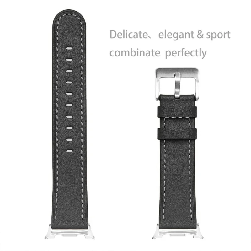 Watch Band for Samsung Galaxy Watch8 44mm / 40mm / Watch8 Classic 46mm Round-tail Genuine Cow Leather Strap - Black-Cellmalls