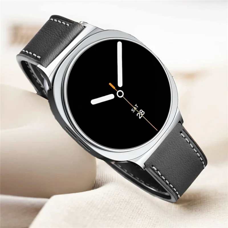 Watch Band for Samsung Galaxy Watch8 44mm / 40mm / Watch8 Classic 46mm Round-tail Genuine Cow Leather Strap - Black-Cellmalls