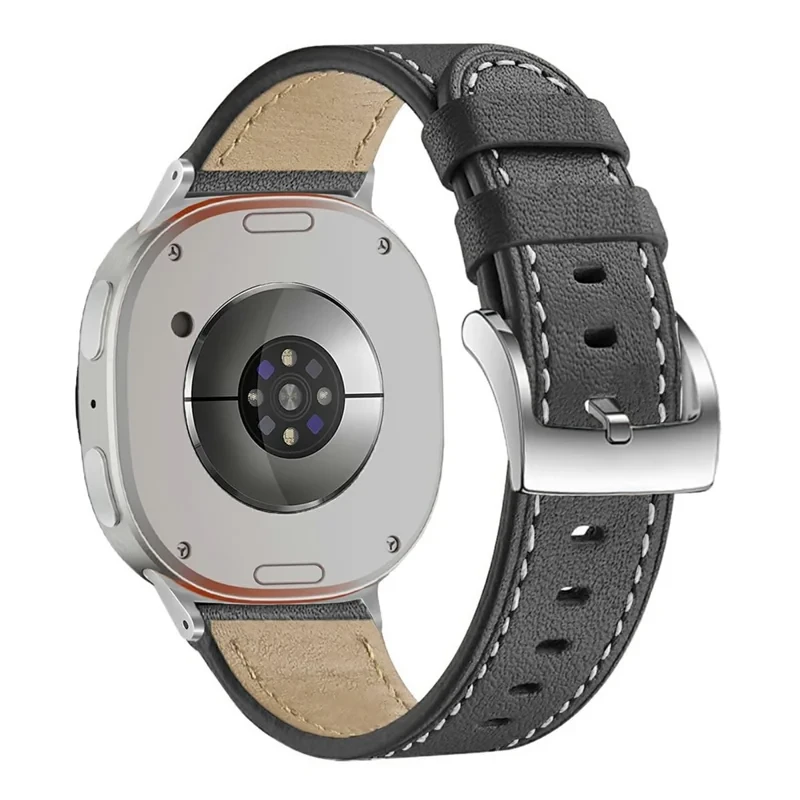 Watch Band for Samsung Galaxy Watch8 44mm / 40mm / Watch8 Classic 46mm Round-tail Genuine Cow Leather Strap - Black-Cellmalls