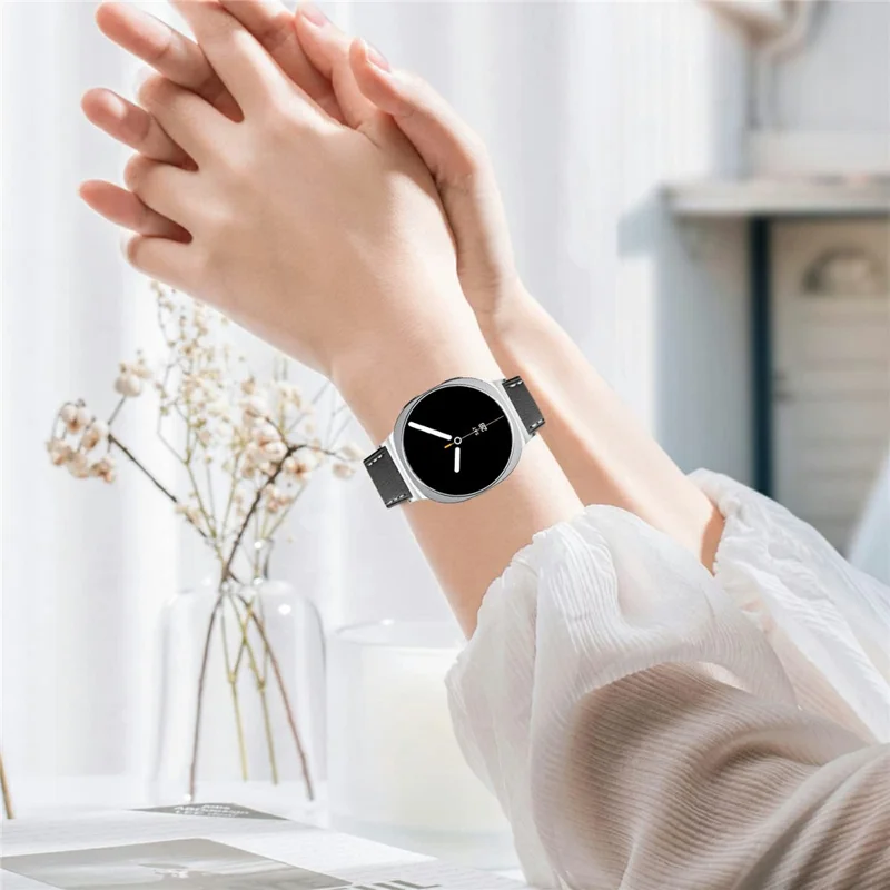 Watch Band for Samsung Galaxy Watch8 44mm / 40mm / Watch8 Classic 46mm Round-tail Genuine Cow Leather Strap - Black-Cellmalls