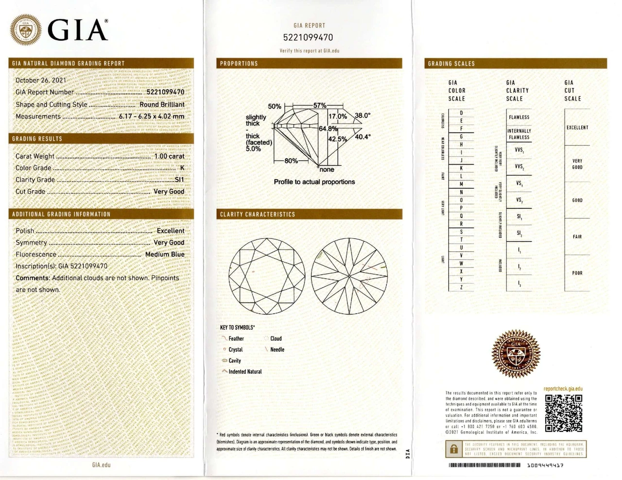 1ct GIA CERTIFIED VERY GOOD CUT DIAMOND K SI1 ROUND BRILLIANT LOOSE ENGAGEMENT