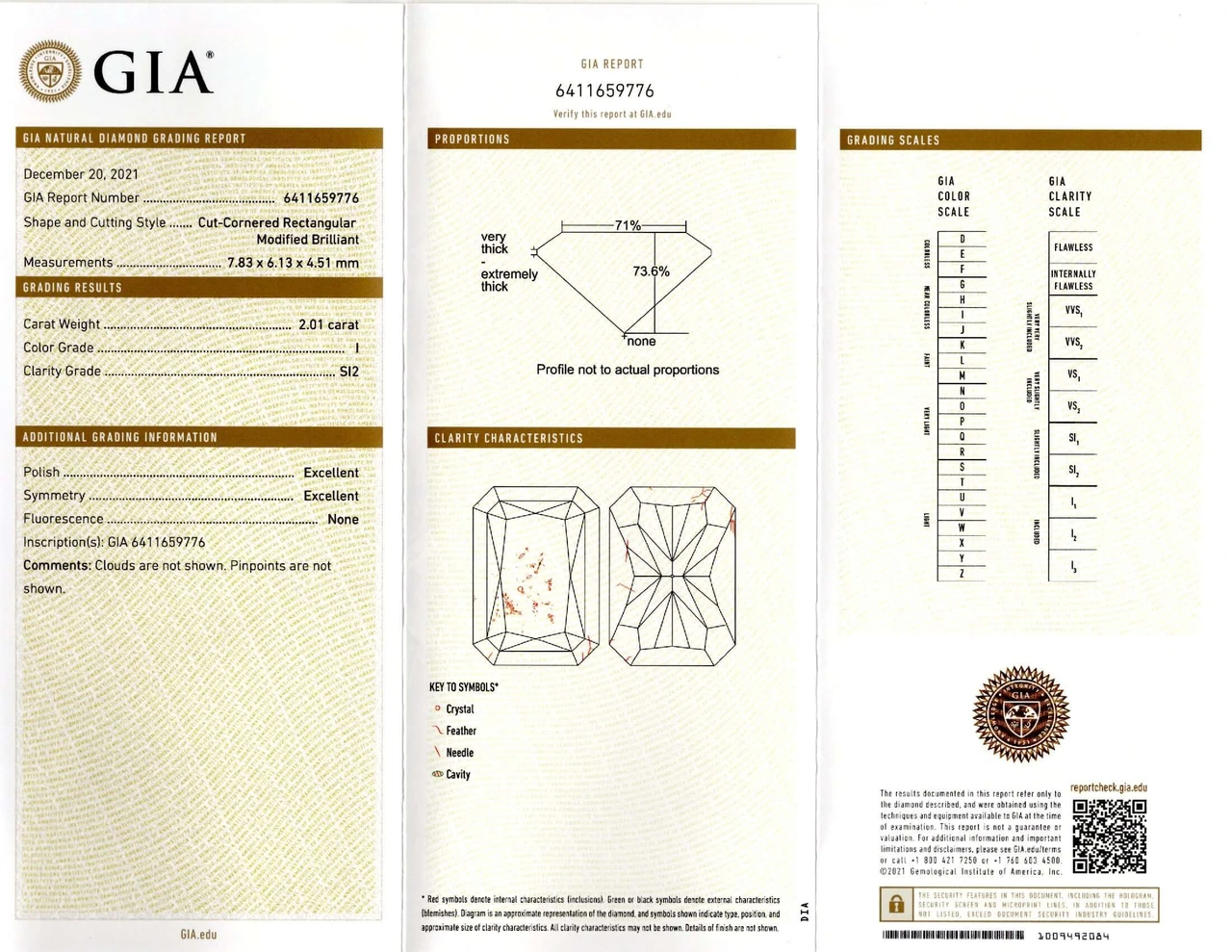 2ct GIA CERTIFIED I SI2 RADIANT CUT DIAMOND LOOSE ENGAGEMENT NATURAL 2 CARAT