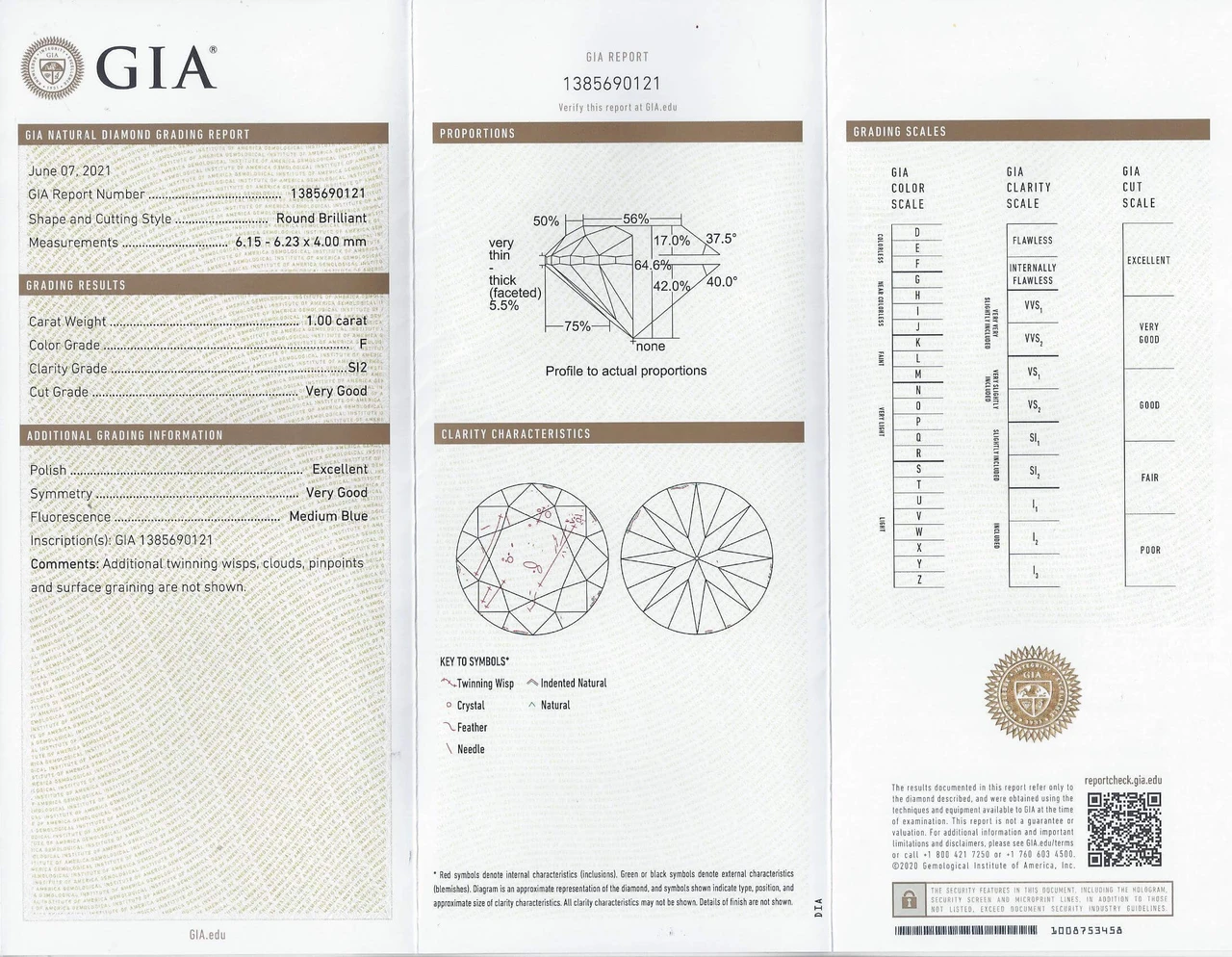 1.00ct GIA CERTIFIED ROUND BRILLIANT CUT DIAMOND F SI2 LOOSE NATURAL ENGAGEMENT