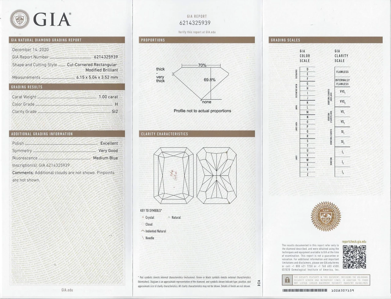 1 CARAT GIA CERTIFIED H SI2 CLEAN RADIANT CUT DIAMOND LOOSE NATURAL ELONGATED