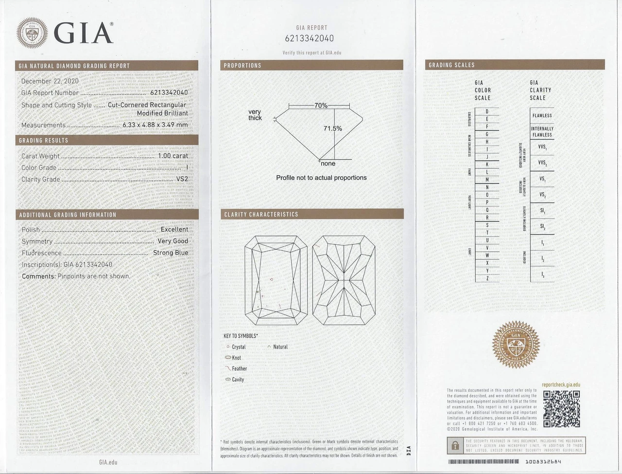 1 CARAT GIA CERTIFIED I VS DIAMOND RADIANT CUT ENGAGEMENT LOOSE NATURAL PRINCESS