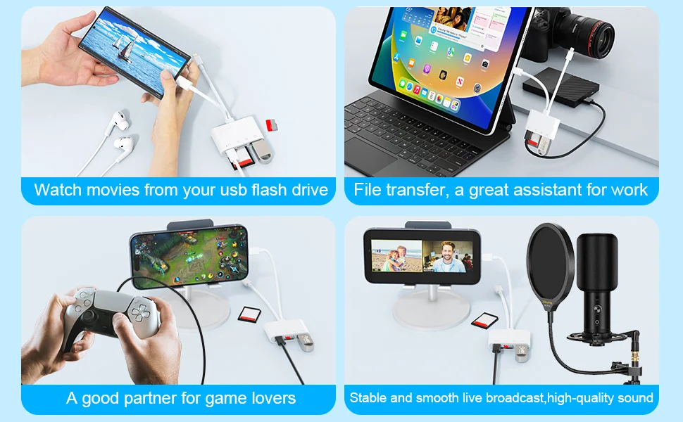 NK-104pro USB-C / 8-pin Card Reader 4 in 2 Camera Memory Card Reader SD+TF+USB OTG+USB-C Adapter-Cellmalls