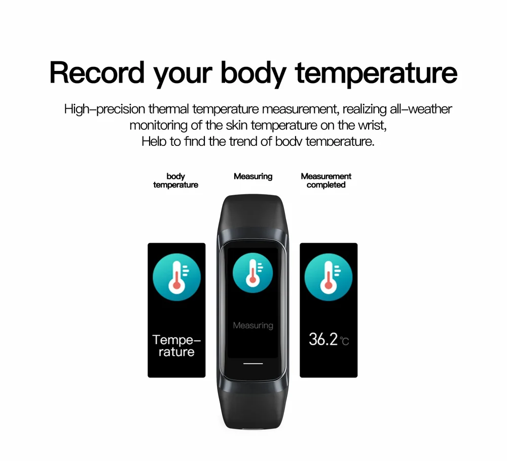 C60 1.1 inch Waterproof Smart Watch Body Temperature Health Monitor Fitness Tracker Sports Wristband - Grey-Cellmalls