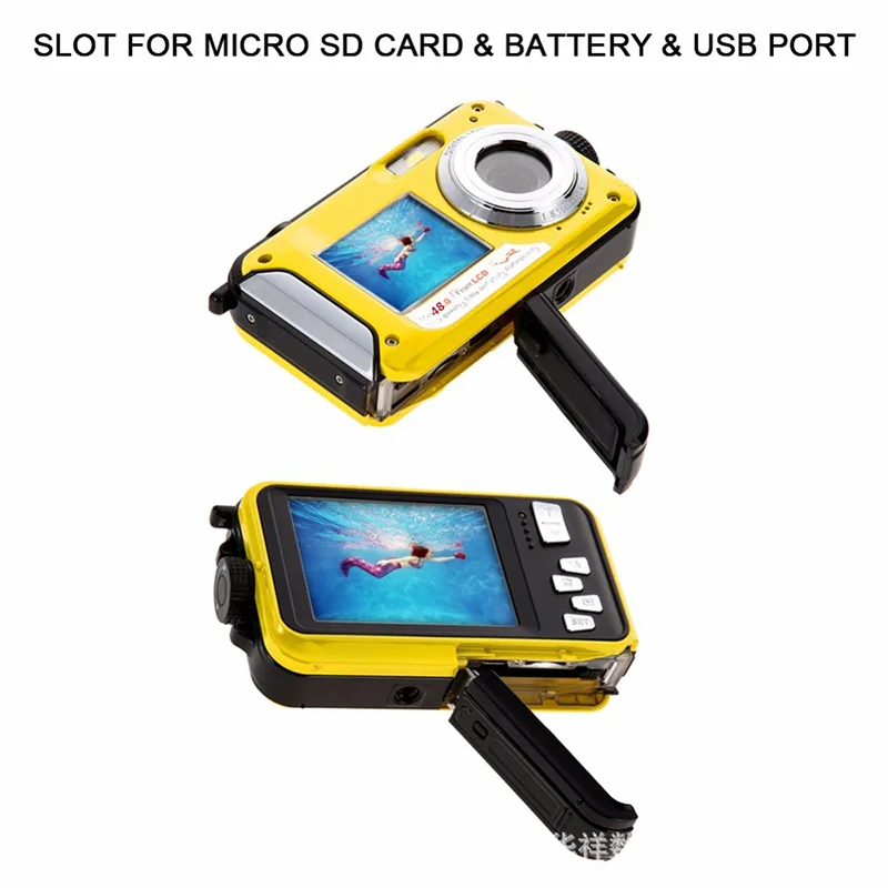 HD368 Waterproof Digital Camera Full HD 2.7K 48MP 16X Underwater Camera with Dual Screen - Yellow-Cellmalls