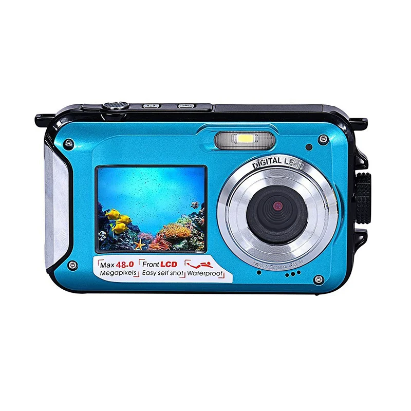 HD368 Waterproof Digital Camera Full HD 2.7K 48MP 16X Underwater Camera with Dual Screen - Yellow-Cellmalls