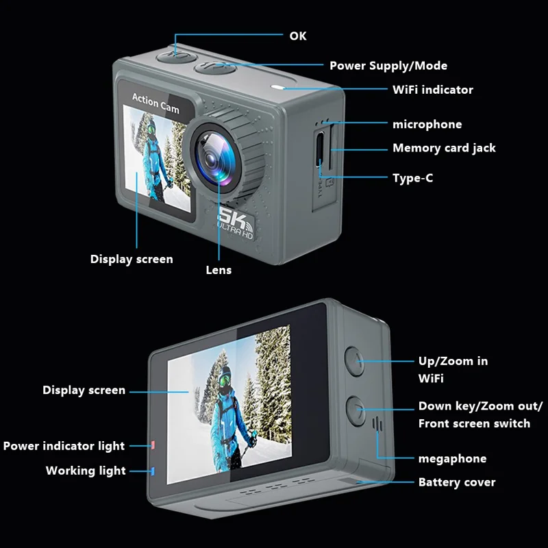 F300AAR-G Action Camera 24MP 5K Ultra HD 30m Waterproof Outdoor Sports Camera with Remote Control-Cellmalls