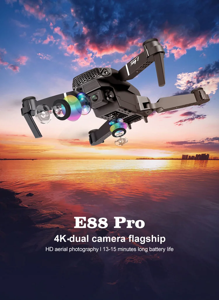 E88 Folding Drone Aerial Photos HD Quadrocopter Altitude Hold RC Aircraft with 4K Dual Cameras - Black-Cellmalls