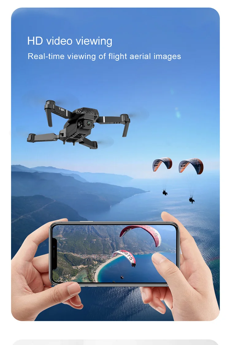 E88 Folding Drone Aerial Photos HD Quadrocopter Altitude Hold RC Aircraft with 4K Dual Cameras - Black-Cellmalls