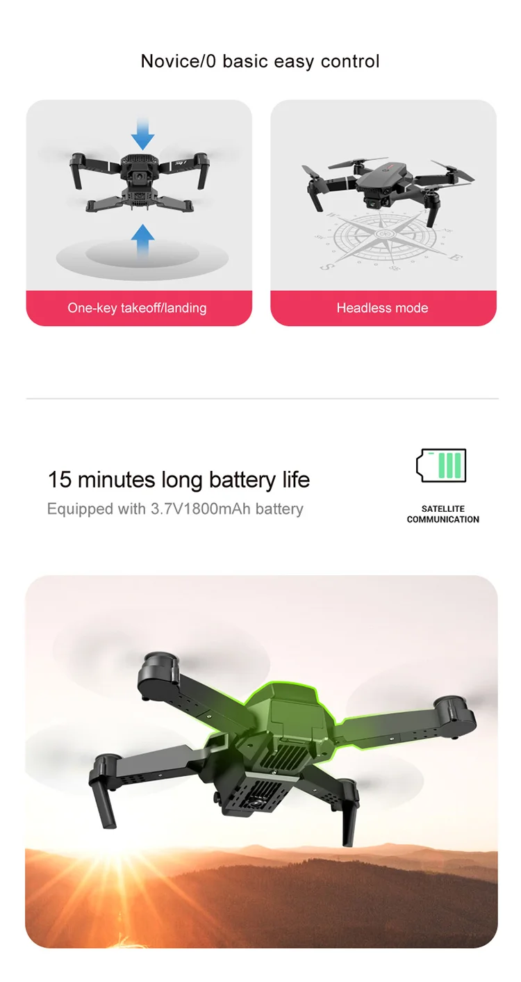 E88 Folding Drone Aerial Photos HD Quadrocopter Altitude Hold RC Aircraft with 4K Dual Cameras - Black-Cellmalls