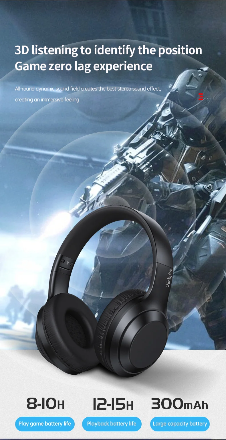 LENOVO Thinkplus TH10 TWS Stereo Headphone Bluetooth-compatible Earphones Over Ear Music Headset - Black-Cellmalls