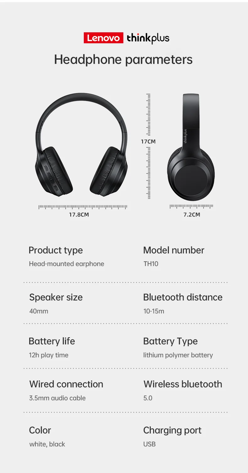LENOVO Thinkplus TH10 TWS Stereo Headphone Bluetooth-compatible Earphones Over Ear Music Headset - Black-Cellmalls
