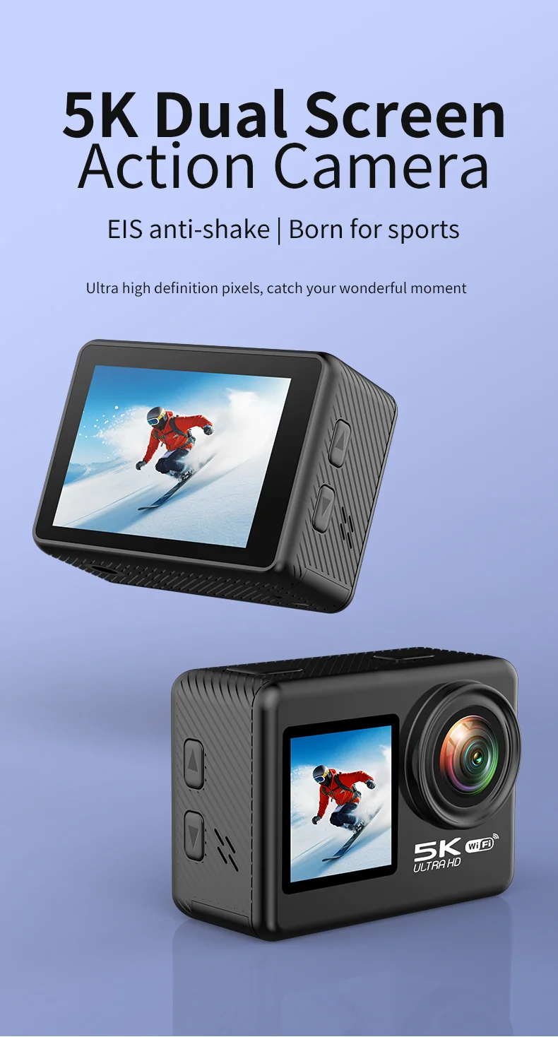 V5 5K WiFi EIS Anti-shake Action Camera 30m Waterproof Dual Screen Sports Camera-Cellmalls