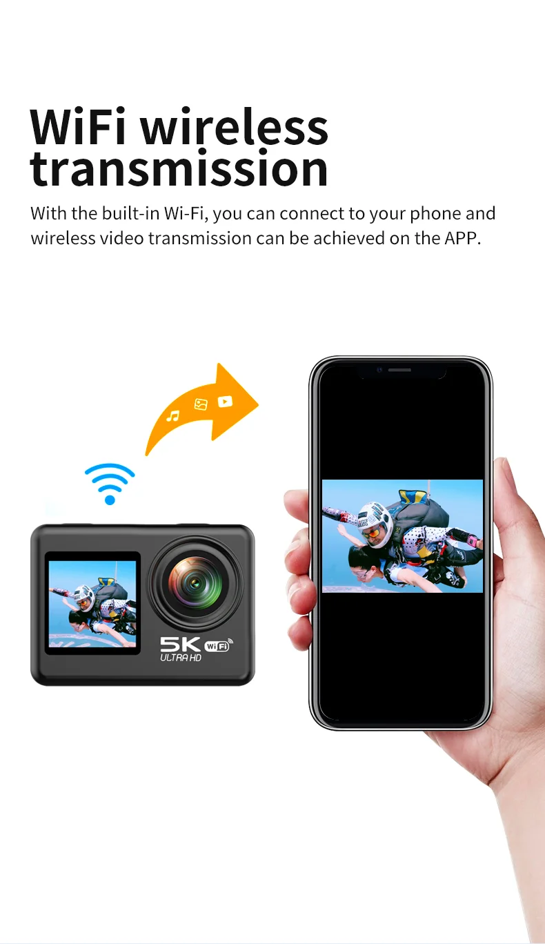 V5 5K WiFi EIS Anti-shake Action Camera 30m Waterproof Dual Screen Sports Camera-Cellmalls