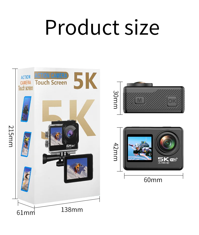 V5 5K WiFi EIS Anti-shake Action Camera 30m Waterproof Dual Screen Sports Camera-Cellmalls