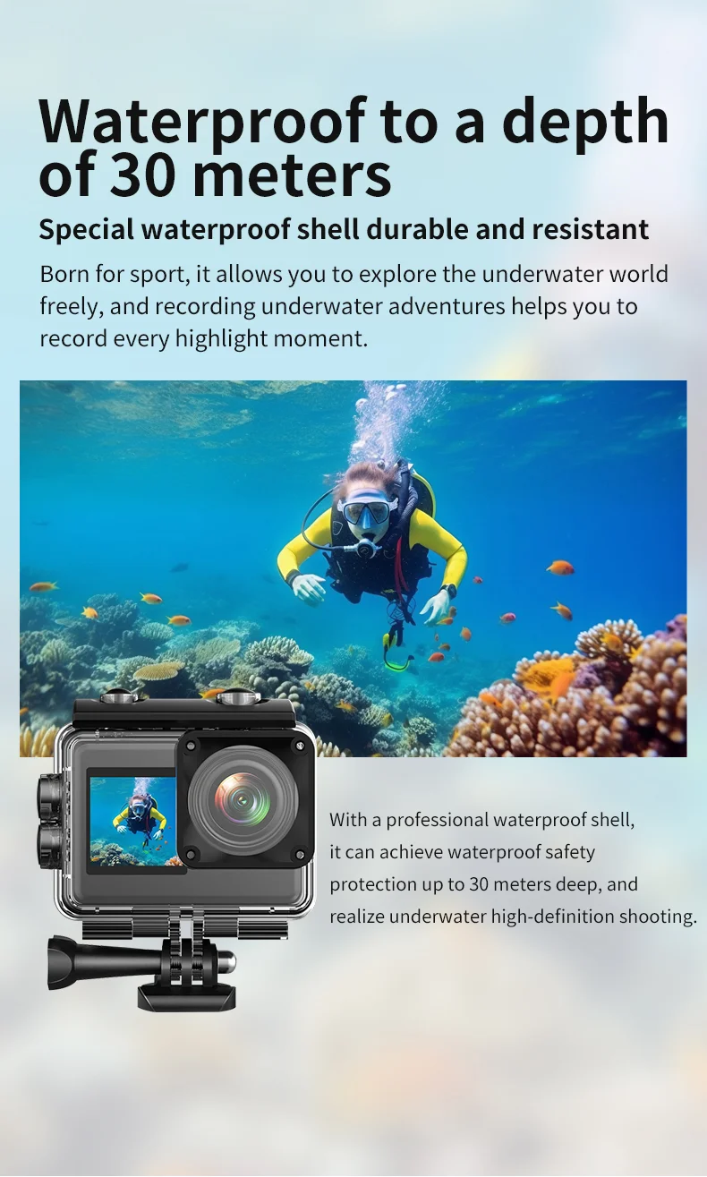 V5 5K WiFi EIS Anti-shake Action Camera 30m Waterproof Dual Screen Sports Camera-Cellmalls