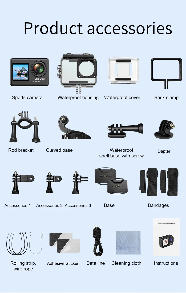 V5 5K WiFi EIS Anti-shake Action Camera 30m Waterproof Dual Screen Sports Camera-Cellmalls