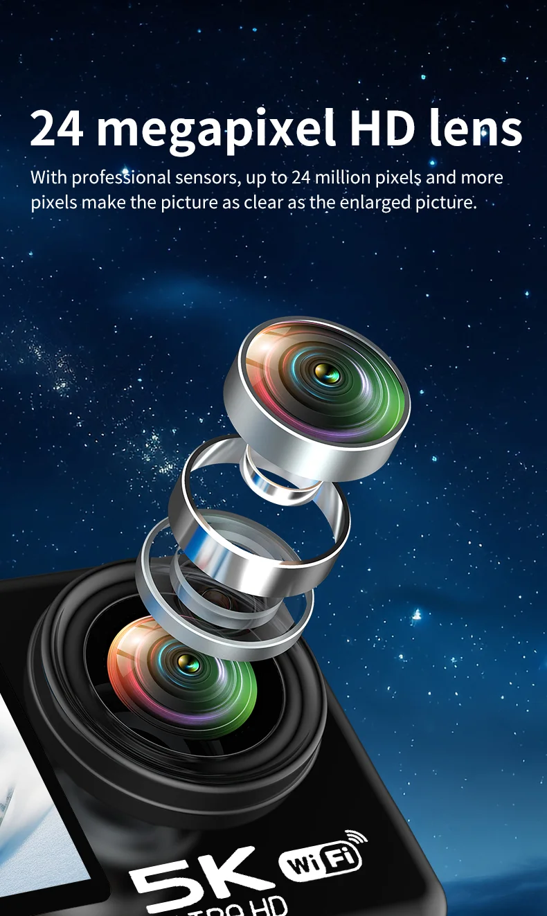 V5 5K WiFi EIS Anti-shake Action Camera 30m Waterproof Dual Screen Sports Camera-Cellmalls