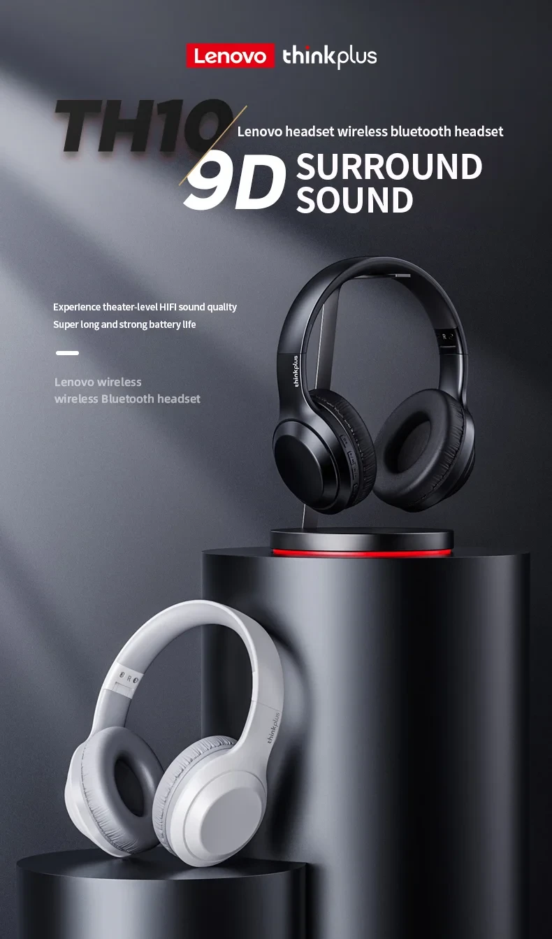 LENOVO Thinkplus TH10 TWS Stereo Headphone Bluetooth-compatible Earphones Over Ear Music Headset - Black-Cellmalls