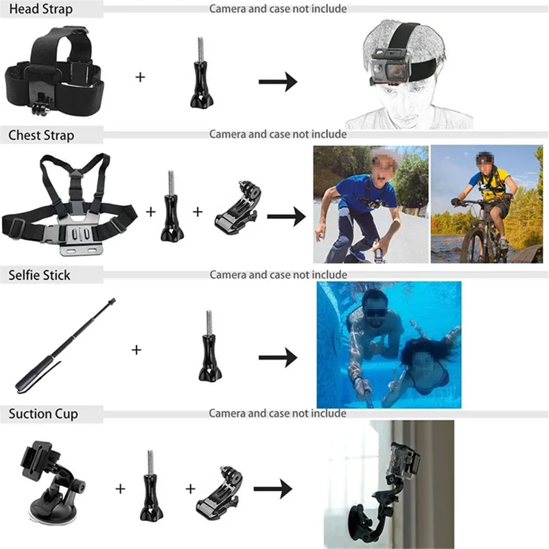 54-in-1 Accessories Kit for GoPro Hero 12 11 10 9 Waterproof Case Silicone Cover Tempered Glass Flim-Cellmalls