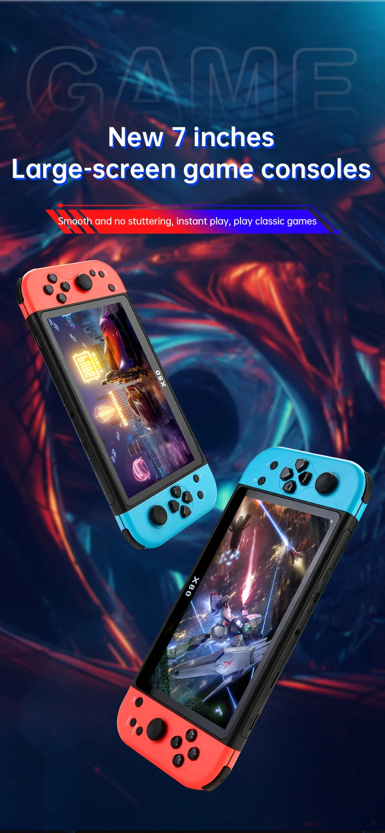 X80 7.0 inch HD Screen Handheld Game Console 20000 Games Video Game Console - Fluorescent Yellow-Cellmalls